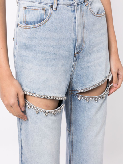 Shop Area Crystal-embellished Straight-leg Jeans In Blue