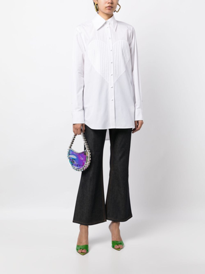 Area Button-front Tuxedo Shirt With Pleated Heart Bib In White