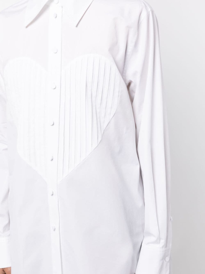 Area Button-front Tuxedo Shirt With Pleated Heart Bib In White
