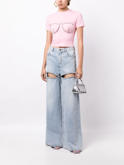 Shop Area Crystal-embellished Bustier-cup T-shirt In Pink