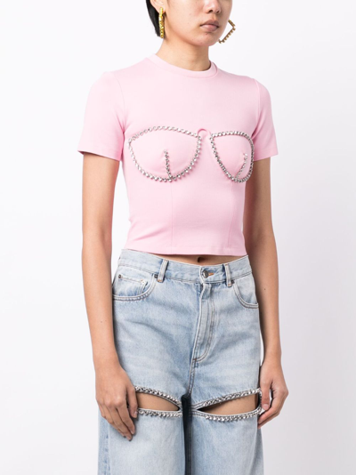 Shop Area Crystal-embellished Bustier-cup T-shirt In Pink