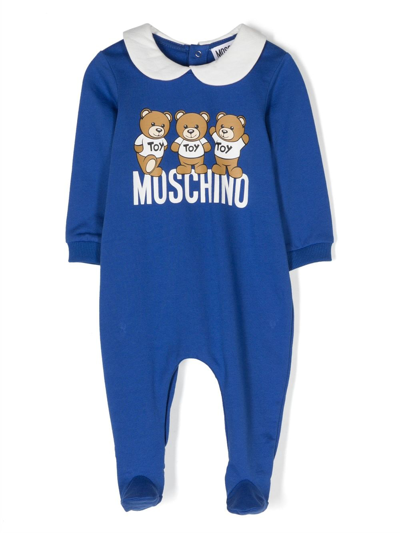 Shop Moschino Teddy Bear-motif Cotton Pajama In Blue