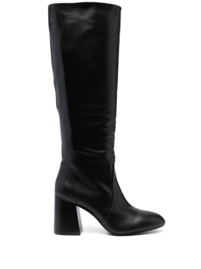 Shop Stuart Weitzman Flareblock 85mm Leather Boots In Black