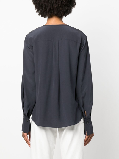 Shop Brunello Cucinelli Bead-detail Silk Blouse In Blue