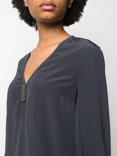 Shop Brunello Cucinelli Bead-detail Silk Blouse In Blue