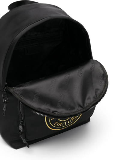 Shop Versace Jeans Couture Logo-embroidered Zip-up Backpack In Black