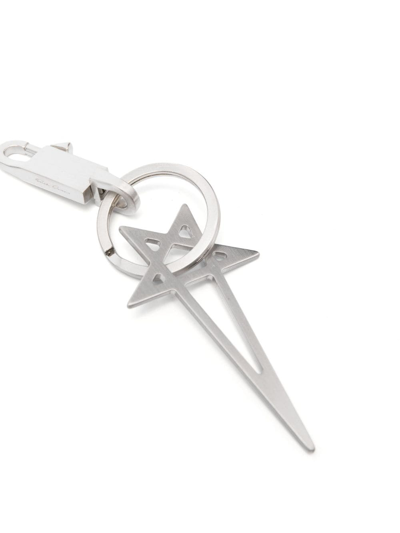 Shop Rick Owens Pentagram Engraved-logo Brass Keyring In Silver