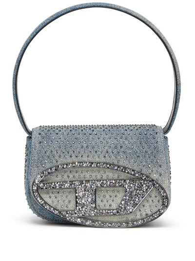 Diesel Iconic Shoulder Bag In Denim And Crystals In Blue