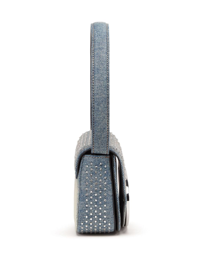 Diesel Iconic Shoulder Bag In Denim And Crystals In Blue