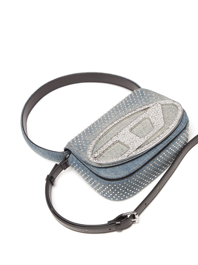 Diesel Iconic Shoulder Bag In Denim And Crystals In Blue