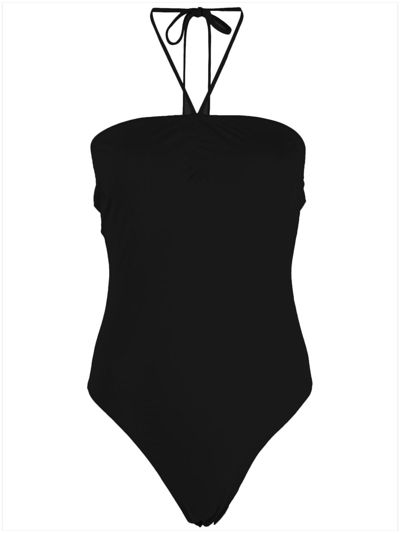 Shop Fleur Du Mal Halterneck Ruched Jersey Bodysuit In Black