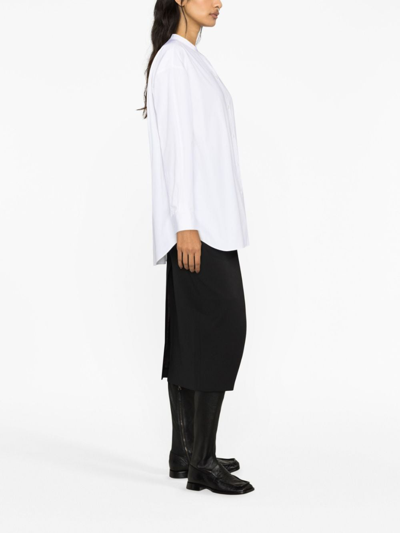 Shop Theory Collarless Cotton Shirt In White