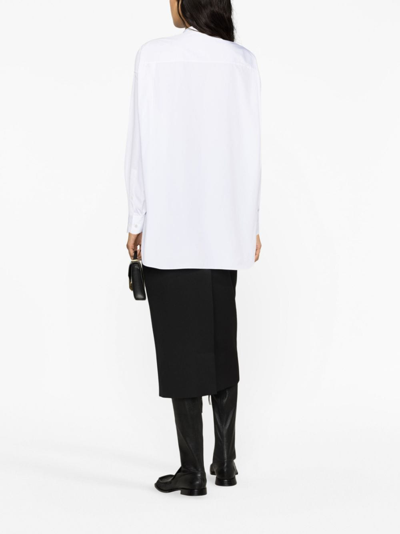Shop Theory Collarless Cotton Shirt In White