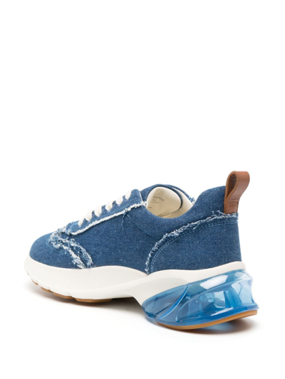 Shop Tory Burch Good Luck Distressed-finish Denim Sneakers In Blue