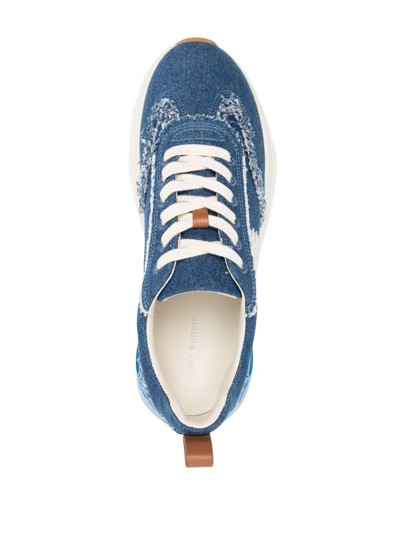 Shop Tory Burch Good Luck Distressed-finish Denim Sneakers In Blue