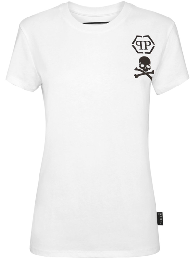 Shop Philipp Plein Logo-print Round-neck T-shirt In White