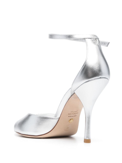 Stuart Weitzman Nudist 100mm Metallic-finish Sandals In Silver