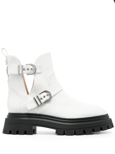 Shop Stuart Weitzman Maverick Bedford Bucked Leather Boots In White