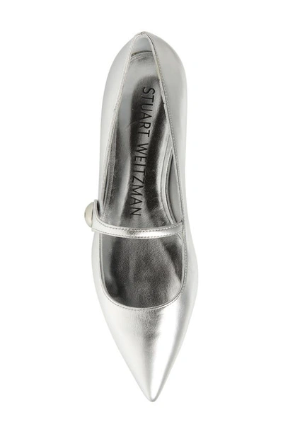 Shop Stuart Weitzman Pointed Toe Mary Jane Flat In Silver
