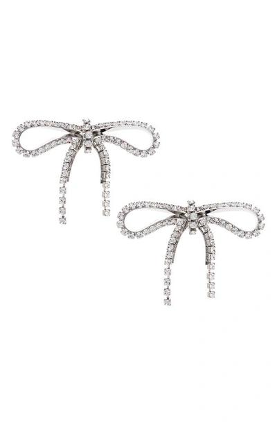 Shop Balenciaga Archive Ribbon Earrings In Silver/ Crystal