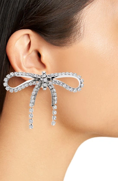 Shop Balenciaga Archive Ribbon Earrings In Silver/ Crystal