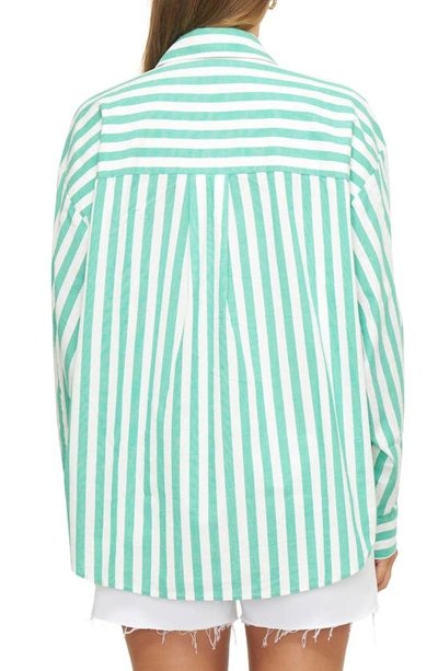 Shop Pistola Sloane Oversize High-low Button-up Shirt In Clover Stripe