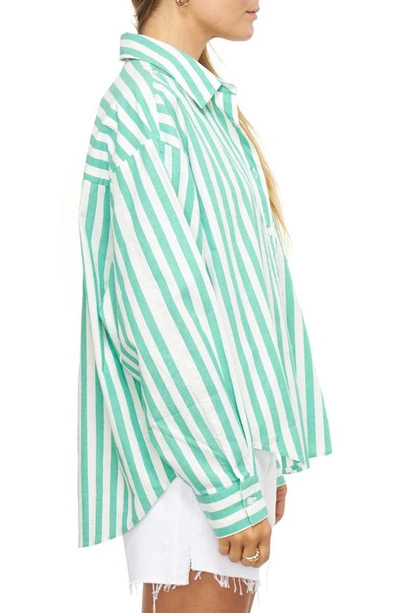 Shop Pistola Sloane Oversize High-low Button-up Shirt In Clover Stripe