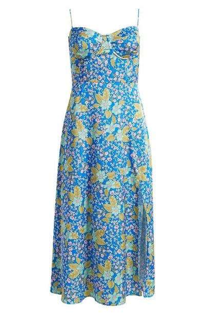 Astr Bustier Satin Dress In Blue Multi Floral