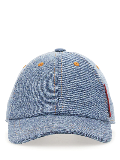 Shop Moschino Jeans Denim Baseball Hat In Blue