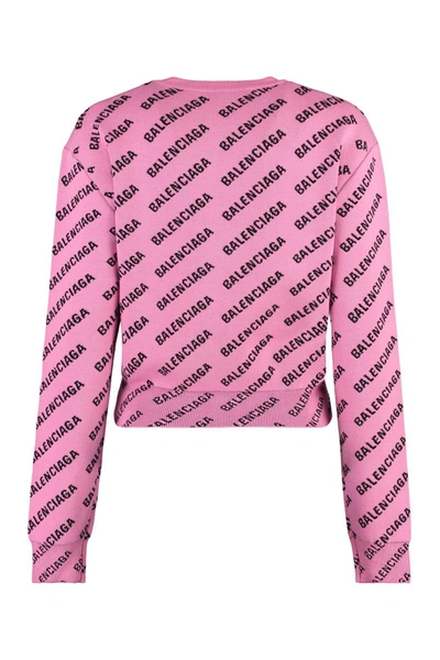 Balenciaga All-over Logo Cropped Sweater In Pink