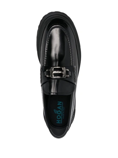 Shop Hogan Logo Plaque Loafers In Black