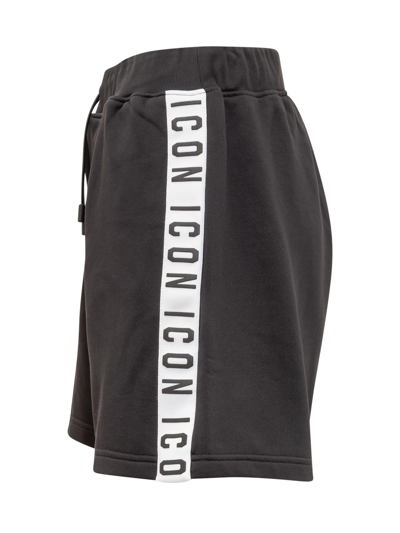 Dsquared2 Black Icon-stripe Drawstring Shorts In Black