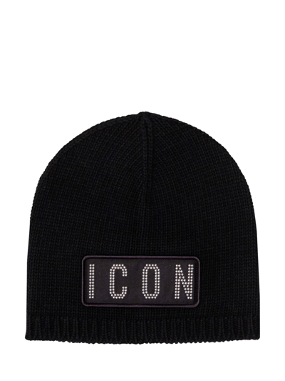 Dsquared2 Icon Beanie In Nero Bianco
