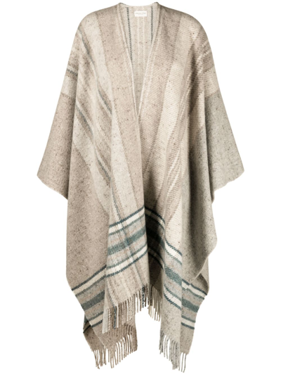 Shop Johnstons Of Elgin Beige Donegal Checked Fringed Wool Cape In Neutrals
