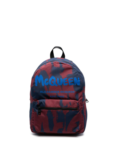 Shop Alexander Mcqueen Blue Graffiti-print Logo Backpack