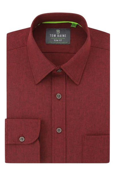 Shop Tom Baine Slim Fit Performance Chambray 4-way Stretch Button-up Shirt In Burgundy