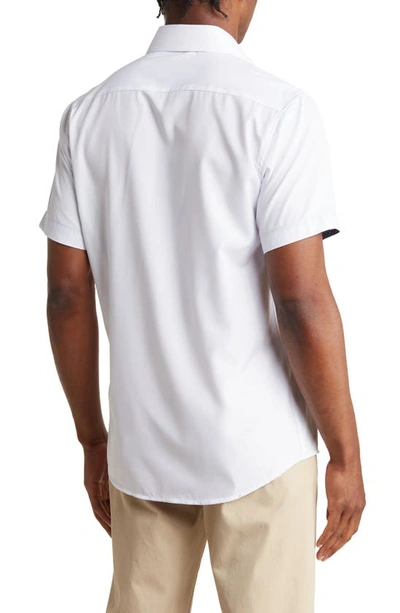 Tom Baine Slim Fit Short Sleeve Performance Stretch Button-up Shirt In White