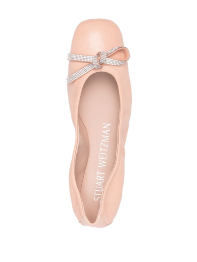 Shop Stuart Weitzman Sw Crystal-bow Ballerina Flats In Pink