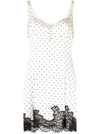 Shop Fleur Du Mal Polka-dot Silk-satin Flared Dress In White