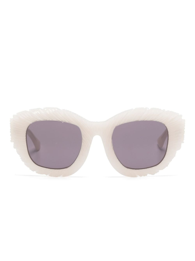 Shop Kuboraum Square-frame Textured Sunglasses In White