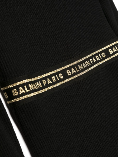 Shop Balmain Logo-waistband Ribbed-knit A-line Dress In Black