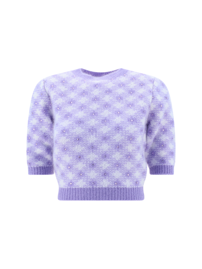 Shop Alessandra Rich Vichy Sweater In Lilac