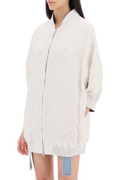 Shop Fendi Reversible Blouson Jacket In Silk With 'astrology' Motif In White,blue