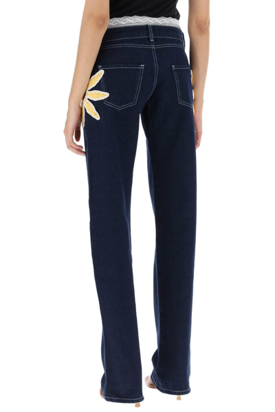 Shop Siedres Low-rise Jeans With Crochet Flowers In Blue