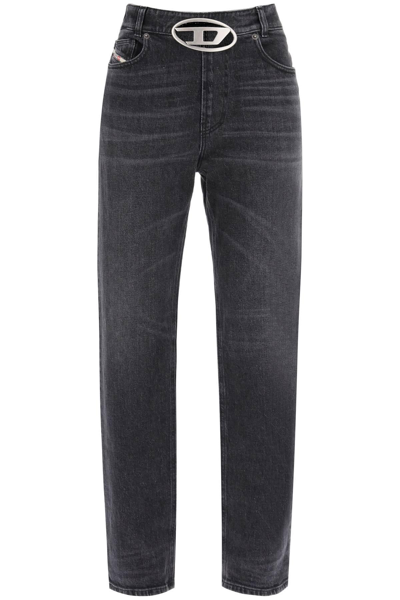 Shop Diesel 'ark' Loose Jeans With Logo Buckle In Black,grey