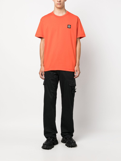 Shop Stone Island Compass-patch Cotton T-shirt In Orange