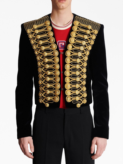 Shop Balmain Fully-embroidered Velvet Jacket In Black