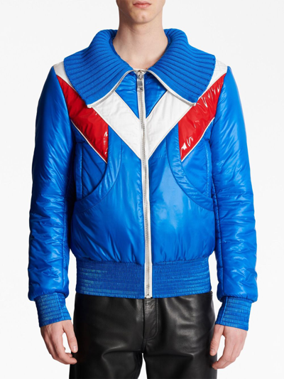 Shop Balmain Monogram-panel Puffer Jacket In Blue