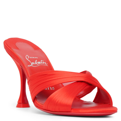 Shop Christian Louboutin Nicol Is Back 85 Red Satin Mules
