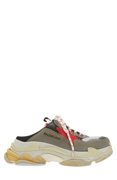Shop Balenciaga Triple S Sneaker Mule In Grey/ Red